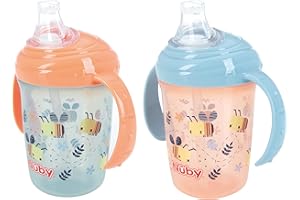 Nuby Polypropylene (PP) Grip N Sip Water Bottle - No Spill Sippy Cup 240ml / 8oz Twin Handle Dishwasher and Microwave Safe Suitable Beaker for 4 Months Plus (Bees, Pack of 2) 048526890408