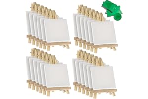 AKTIVHANDEL Mini Leinwand mit Staffelei Set, 24 Stück, Keilrahmen Leinwand, perfekt zum Malen und Basteln, geeignet als Namensschild für Hochzeit und Geburtstagsfeier inkl. Einkaufswagenchip