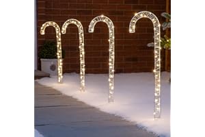 Christow Candy Cane Christmas Lights, Outdoor Path Stake Decorations, Flashing Micro LED, Mains Powered, Set of 4 x 56cm (Warm White)
