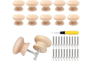 JOKILY Schrankknöpfe, 10 Stück Knauf für Schrank, Schrankknöpfe Vintage, Holzgriffe für Schränke, Türknöpfe, Möbelknöpfe Holz, Schrank Knöpfe mit Schrauben und Schraubendreher, MöBelknauf 33 x 25 mm