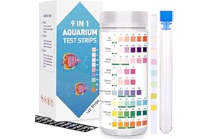 FJHTY 9 in 1 Teststreifen Aquarium,100 Stück Aquarium Wasserteststreifen für Süßwasser Salzwasser Teststreifen zum Testen von Eisen, Kupfer, Nitrat, Nitrit, Chlor, Gesamthärte, Gesamtalkalität, Karbonat, pH