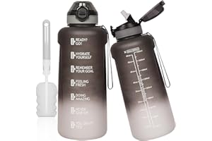 DEARRAY 2l / 2 litres Tritan Sport Gourde Graduée avec Paille et Marqueur de Temps de Motivation, 2000ml Grande Bouteille sans BPA eau pour Fitness, Gym, Randonnée,Voyage