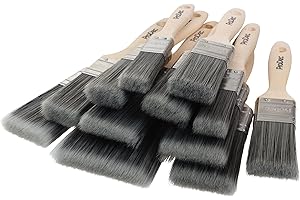 ProDec Decorator's Dozen 12 Piece Synthetic Paint Brush Set for a Smooth Finish Painting with Emulsion, Gloss, Satin Paints on Walls, Ceilings, Wood, Metal - 2x 1, 5x 1.5, 4x 2, 1x 3 inch
