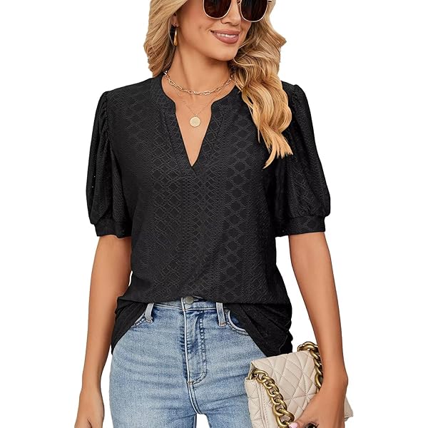 Mesh Embroidered Top Women, Casual Elegant Lace Trim Short Sleeve