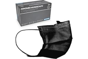 ARNOMED 50x Medizinische Mundschutzmaske Schwarz, CE Zertifizierte Op Maske, Medical Face Mask, Schutzmaske Mund & Nase, Einwegmasken, Chirugischer Mundschutz, Klinische Gesichtsmasken