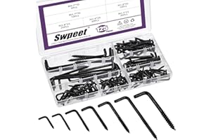 Swpeet Lot de 150 crochets carrés à visser en métal de 3 tailles - Avec tubes d'extension et ancrages - Crochets autotaraudeuses en forme de L - Pour cadre photo - (Noir)