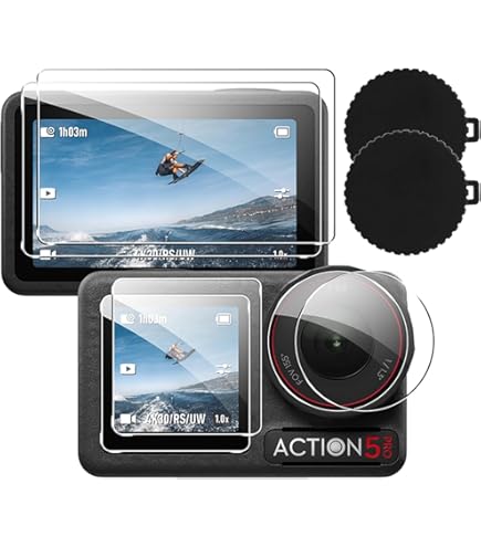 ULBTER Protection D'écran Pour Appareil Photo DJI Osmo Action 4 + Capuchon D 'objectif En Silicone, 0,3 Mm, Dureté 9H, Anti-rayures, Anti-traces De Doigts, Anti-bulles [2 + 6 Pièces