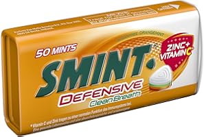 ‎SMINT Smint Defensive Clean Breath, Metall-Dose enthält 50 Pastillen mit Orangen-Minz Geschmack, zuckerfreie Dragees mit Zink & Vitamin C (1 x 50 Stück)