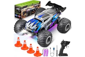 ONALIX Voiture Télécommandée Tout Terrain 20 km/h, 1:16 Voiture Radiocommandée Haute Vitesse avec lumière, 2 Batteries, Suspension 4 Roues, 2,4 GHz RC Car pour jouets cadeau enfants de 3 4 5 6 7 ans et plus