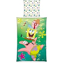 Parure De Lit Bob L'Éponge 2 Pièces - Microfibre Douce - Housse 135x200 Cm + Taie 80x80 Cm