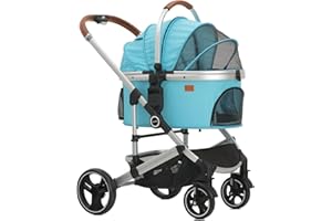 Blahoo Dog Trolley 2-in-1 Dog Buggy Dog Box Transport Bag Foldable up to 20 kg Pet Buggy with Mesh Windows & Cat Buggy for Small Dogs Cats (Blue)