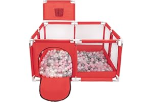 Selonis Recinto Per Bambini Con 200 Palline Colorate 6 Cm, Rosso:Perla/Grigio/Trasparent/Rosa Chiaro