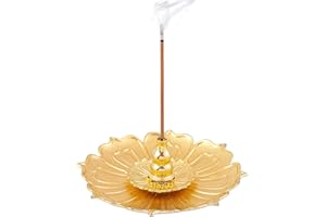 GUANGYUAN Räucherstäbchenhalter Lotus Ash Catcher Räucherstäbchen Halter Golden Weihrauchbehälter Set Räuchergefäß Platte mit Abnehmbarem Aschefänger Lotus Weihrauchbrenner für Yoga Teehaus