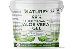 NATURFY 100% Pure Aloe Vera Gel Made From Freshly Cut Aloe for Face, Hair & Body Suitable For All Skin & Hair Types Organic Soothing Moisturiser For After Sun Care Acne Vegan & Cruelty-Free 1kg