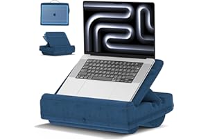 RYSKER Coussin Ordinateur Portable avec 3 Angles Réglables, Laptop Pillow avec Support pour Lit avec Coussin, Support d'ordinateur Portable et Sacoche de Transport pour Ordinateur Portable (Bleu)