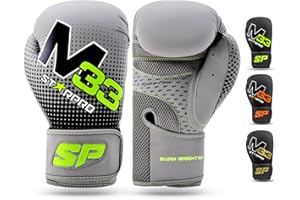 Starpro M33 Guantes de Boxeo de Cuero sintético Mate para Entrenamiento y Sparring en Muay Thai Kickboxing Fitness - Hombres y Mujeres - Negro y Verde - 8oz 10 oz 12 oz 14 oz 16 oz