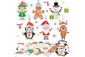 DKINY 12 Kits d'Activité Manuelle Noël d'Enfants DIY Bonhomme Neige Wapiti Pingouin Homme Épices Père Noel Elfe avec Autocollant en EVA pour Loisir Créatif Fête Jeux Groupe