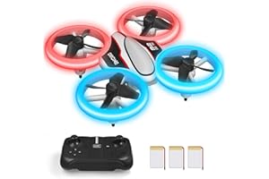 AVIALOGIC Mini Drone pour Enfant avec Lumières LED,Jouet Cadeau pour Enfants Garcon,Quadricoptère Hélicoptère RC avec Vol Stationnaire,360°Flips,Mode Sans Tête et 21 Mins Autonomie 3 Batteries,Jouet Cadeau