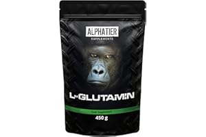 L-glutammina in Polvere Alto Dosaggio, Vegana, Neutra - L-glutamina senza Additivi, 450 g Pura - oltre 99,9% di Purezza da Fermentazione - Alphatier Supplements