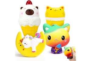 4Pcs Squishy Toys Kawaii, DJLLA Giocattolo Slow Rising Squishies, Simpatico Morbido Squishy Toys Profumati Stress Relief Regalo Bambini per Ragazze Ragazzi Adulti