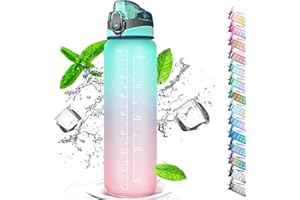 Auckpure Gourde Sport 1 Litre, Bouteille d'eau Avec Paille, avec ​Traqueur de Marqueur, Ouvrir en un Clic, Convient Pour Gym, Yoga, Camping, Cyclisme et la Vie de Famille (Poudre Verte)