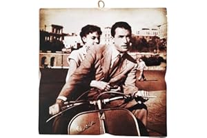 KUSTOM ART Quadro Quadretto Stile Vintage Gregory Peck e Audrey Hepburn nel Film Vacanze Romane da Collezione Stampa su Legno