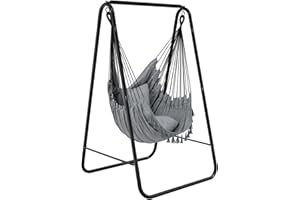 YITAHOME Hammock with Stand, Max. load 150 kg, Sturdy Steel Frame, Hammock Stand with Hanging Swing, 85x92x155 cm, Swing Chair with 2 Hooks and 1 Side Pocket for Patio, Balcony and Garden, Grey
