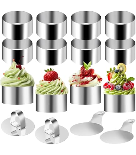 Hilsita Set di 8 anelli per torte con mousse, 2 pollici, in acciaio inox, per torte, anelli da dessert, stampi rotondi per pasticceria, accessori da cucina