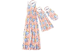 IFFEI Mother and Daughter Dress Spaghetti Strap Floral Print Maxi Dresses Family Clothes