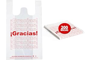 DAYMAND STORE | Bolsas de Plástico Con Asas | VALUE PACK ¡GRACIAS! | 200 a 1000 Unidades | 40x50cm | Uso Alimentario | Galga 50