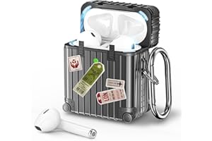 VISOOM Kompatibel mit AirPods Hülle AirPods Case Cute Apple Airpods 2 & 1, Upgrade Voller Schutz Weiches TPU Suitcase Schutzhülle mit karabiner[Front-LED Sichtbar] (Schwarz)