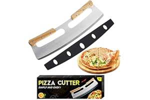 LAUFUNJOY Coupe Pizza, Coupe-Pizza à Bascule avec Double Manche en Bois Couteau à Pizza Professionnel Trancheuse à Pizza Couteau à Pizza en Acier Inoxydable 35cm Pour Pizza, Légumes, Fruits