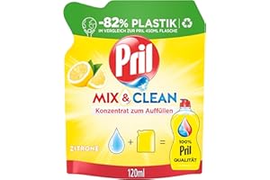 PRIL Mix & Clean Zitrus Konzentrat zum Auffüllen (120 ml), Handgeschirrspülmittel mit höchster Fettlösekraft, für sauberes Geschirr auch in kaltem Wasser, 82% weniger Plastik