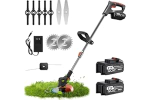 EZNAOBO Coupe Bordure sans Fil avec Batterie,Debroussailleuse Electrique sans Fil,avec Lames,Poignée Télescopique Debrouissalleuses Légère à Faible Bruit pour Jardin, Pelouse, Ferme ﻿ (2 Batterie)