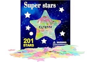 Świecące w Ciemności Gwiazdy Naklejki na Sufit, CAYUDEN 201szt Kolorowe świecące Gwiazdy 3D i Księżyc Naklejka ścienna dla Dzieci Sufit Sypialnia Gwiazdy Naklejki Wystrój Pokoju do Pokoju Dziecięcego