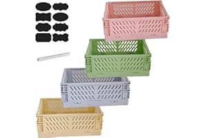 EURXLQ 4 Cassette Plastica Impilabili,Cestino Portaoggetti,25×17×10cm Cestini Pieghevoli di Stoccaggio,Pieghevole Scatole di Immagazzinaggio Colorato Scatola di Stoccaggio Adatto per la Cucina,Bagno,Ufficio