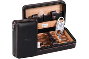 M TIME C CLUB Time C club 4 Finger Tragbares Reise-Zigarrenetui aus Leder, Zigarren Humidor mit Zigarrenschneider und Luftbefeuchter, Trauzeugen Geschenk, Geburtstagsgeschenk, Vatertagsgeschenk
