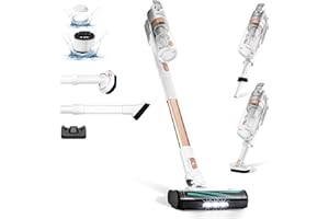 LEVOIT Aspirapolvere Senza Fili con Tecnologia Antigroviglio, 3 Modalità, 12-50 Minuti, Filtrazione al 5 Stadi, Scopa Elettrica Senza Fili con 3 Spazzole, per Peli, Pavimento, Auto, Oro Rosa