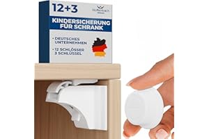 Hoffenbach Magnetische Kindersicherung 12 Schlösser + 3 Schlüssel – Schranksicherung & Schubladensicherung ohne Bohren – Unsichtbarer Magnetverschluss – Weiß