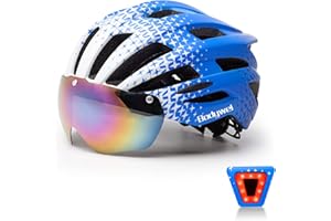 Bodywel Casco de Bicicleta Unisex Hombres Mujeres Cascos de Bicicleta con USB Recargable de luz LED Desmontable magnético Gafas Transpirable MTB Carretera de montaña Casco de Ciclismo (57-61cm)