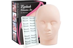 Beauty7 Cabeza Silicona de Maniquí Maquillaje Entrenamiento para Extensiones de Pestañas con Pestañas de Práctica Autoadhesivas