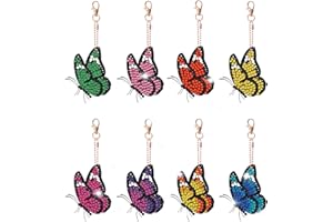 CAVSPKART 8 Pieces Butterflies Diamond Painting Keyring Kits, DIY Double Sided Butterfly Diamond Art Keyring Set, 5D Diamond Art Painting Keychains, Mosaic Diamond Keychain Butterflies with DIY Tools (A1)