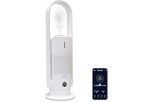 ‎DJIVE djive ARC Humidifier 29dB leiser Turmventilator mit Luftbefeuchter & Luftreiniger mit HEPA 14, Standventilator mit Fernbedienung, oszillierender Ventilator Alexa kompatibel, App, Schlafmodus, weiß