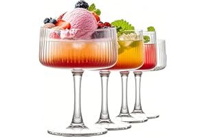 MYKAGS Lot de 4 Verres à Martini, 240ml Coupe Ribbed Set de verre, Vintage Martini verres Classique cocktail verrerie, bar boissons parfait pour les cocktails vin champagne