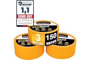 HASKYY Goldband Malerkrepp Kreppband 3x Malerband 50mm x 50m Profi Abdeckband Malertape Klebeband Washi Tape Gold Papiertape Selbstklebend