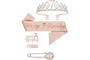 Pinenuts 7th Birthday Sash and Tiara,It's My 7th Birthday Sash and Crown Cake Topper for Girls 7th Birthday Gifts Party Decorations Supplies