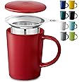 Cosumy Tea Cup with Infuser and Lid - 400ml Large - Ceramic Mug - Long Warmth - Scratch Resistant - Dishwasher Safe (Ruby Red)