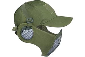Yzpacc Set di maschera a mezzo viso e cappello a toppa per softair, maschera in rete d'acciaio con protezione per le orecchie e berretto da baseball, maschera protettiva tattica per CS Game BB Gun