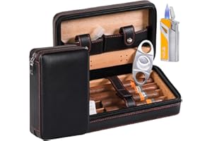 M TIME C CLUB 4-Finger tragbares Reise Leder Zigarrenetui, Zigarrenschneider, Zigarren Befeuchter mit Zigarrenschneider und Befeuchter, Trauzeugen Geschenk, Geburtstagsgeschenk
