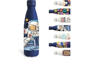 Grsta Borraccia Termica, 500ml Borraccia Bambini, Borraccia Personalizzata con Astronauta, Borraccia Metallo Senza Perdite, Senza BPA, 18/8 Acciaio Inox, per Scuola, Uffici, Campeggio, Blu Navy